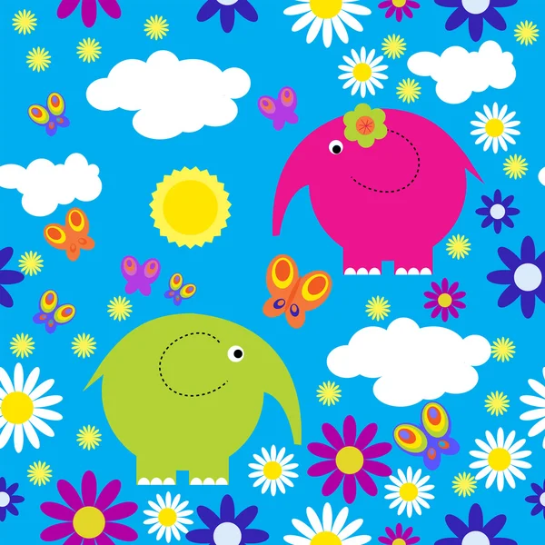 Seamless pattern with elephants and butterflies