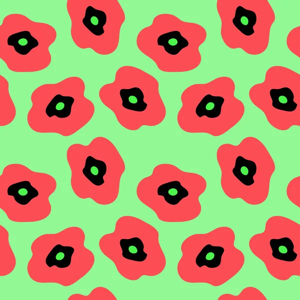 Seamless pattern with red poppies — Stock Vector