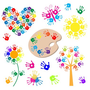 Set of elements for design with handprints clipart