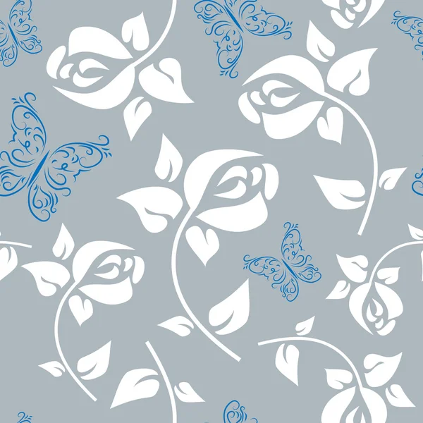 Motif floral sans couture avec des papillons — Image vectorielle