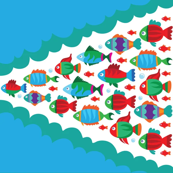 Conception vectorielle avec poissons et vagues océaniques — Image vectorielle