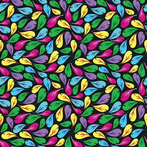 Motif sans couture avec plumes multicolores sur fond noir — Image vectorielle