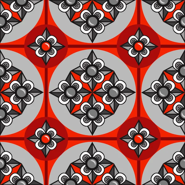 Fond d'ornement, motif sans couture rouge, blanc et noir — Image vectorielle