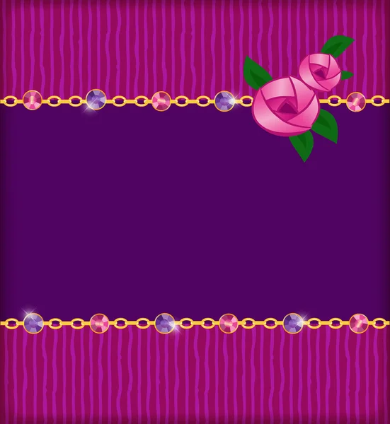 Schmuckkarte mit rosa Rosen, Goldkette und Marmeladen — Stockvektor