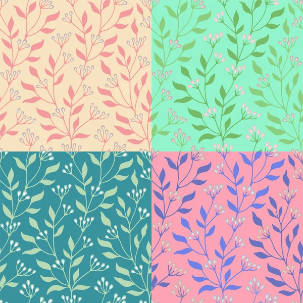 Set of 4 seamless pastel patterns with blossom branches — Stock Vector