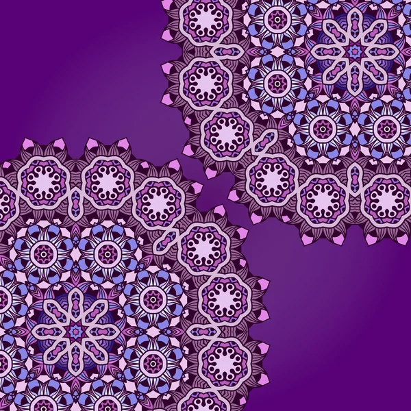 Carte avec motifs floraux ronds sur fond violet . — Image vectorielle