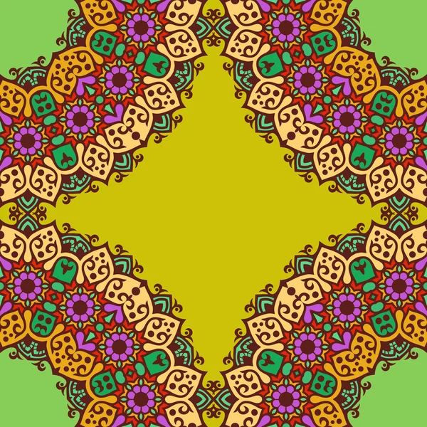 Dentelle ronde avec des éléments floraux orientaux sur fond vert — Image vectorielle