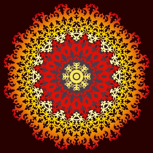 Lace oriental circle red and yellow ornament, ornamental doily p — Stock Vector