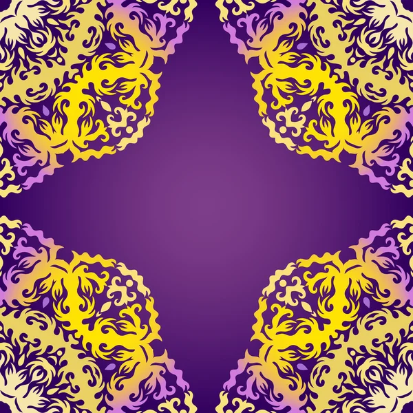 Detaillierte Ornamentecken auf violettem Hintergrund mit Spitzenschmuck — Stockvektor