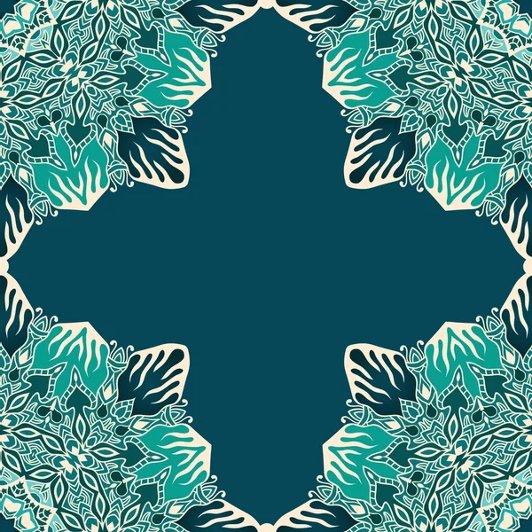 Invintationskarte mit floralen Ornamenten Ecken auf blauem Hintergrund — Stockvektor
