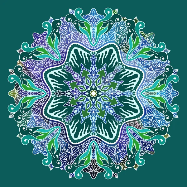 Adorno de círculo de encaje, tapete geométrico ornamental verde y azul — Vector de stock