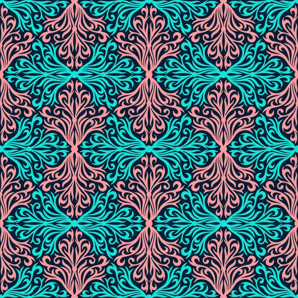 Blue and coral floral abstract hand-draw seamless pattern. — Stock Vector