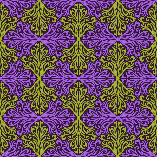 Violette und grüne florale abstrakte handgezeichnete nahtlose Muster. — Stockvektor