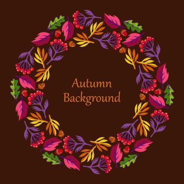 yapraklar, kül berry ve meşe palamutları sonbahar çelenk.