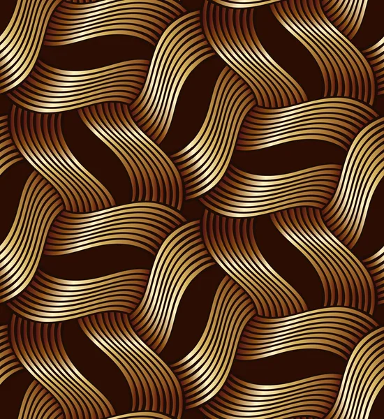 Golden wavy geometric seamless pattern. — Stock Vector