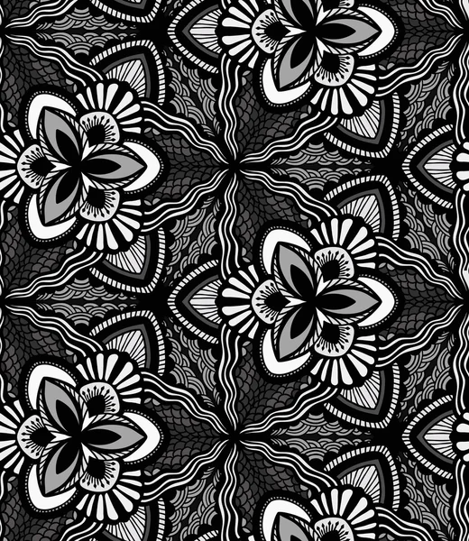 Floral Graphic Seamless Pattern. Black and White Background. — Stock Vector