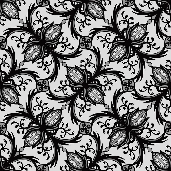 Grafica floreale senza cuciture Pattern. Sfondo bianco e nero . — Vettoriale Stock