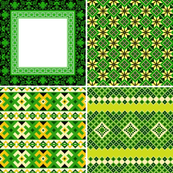 Set of ethnic cross stitch seamless patterns. — Stock Vector