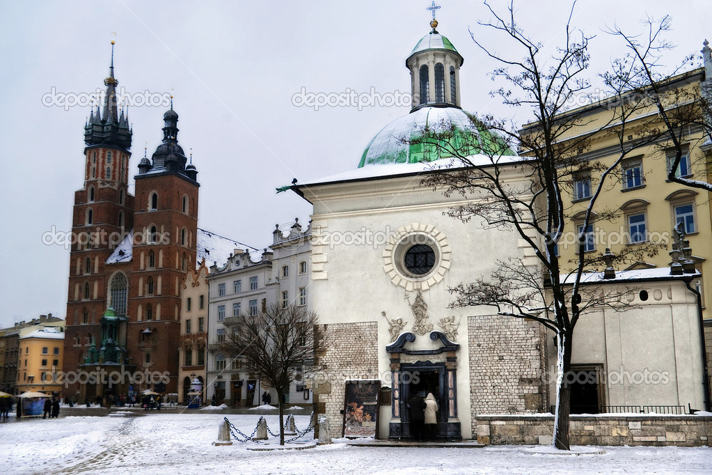 Square Krakow in winter