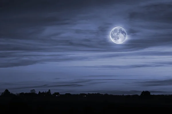 Nocny krajobraz z pełni księżyca — Zdjęcie stockowe