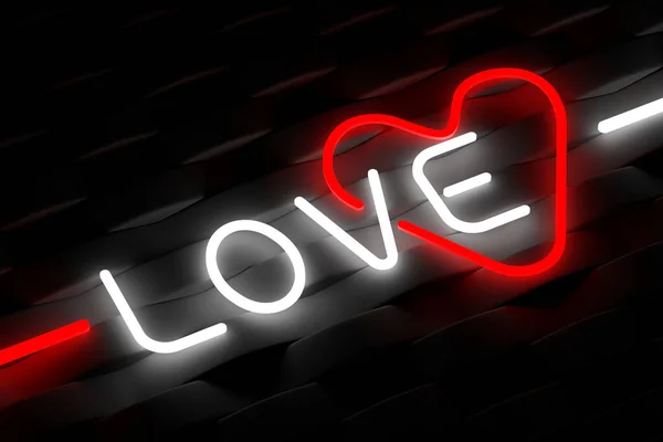 Neon Glühende Inschrift Liebe Auf Schwarzem Hintergrund Valentinstag Feier Konzept — Stockfoto