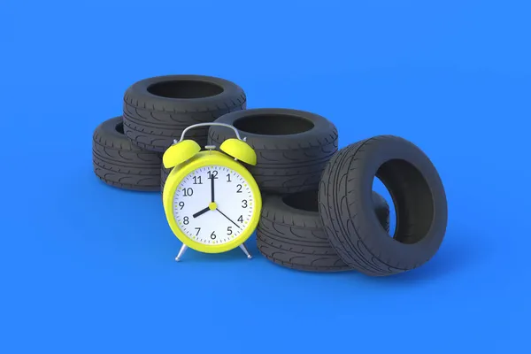 Automobile Tires Alarm Clock Lifetime Warranty Service Auto Parts Fast — Stock Photo, Image