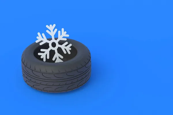 Zimowa Opona Pobliżu Płatka Śniegu Wymiana Przechowywanie Konserwacja Części Samochodowych — Zdjęcie stockowe
