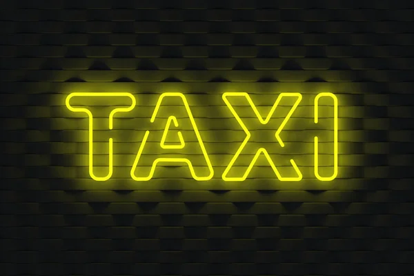 Karanlık Duvarda Parlayan Bir Taksi Neon Etkisi Yolcu Taşıma Hizmetleri — Stok fotoğraf