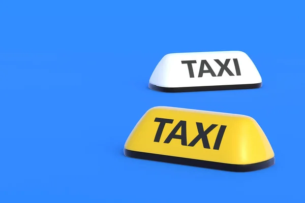 Panneaux Taxi Jaune Blanc Sur Fond Bleu Emploi Simple Travail — Photo