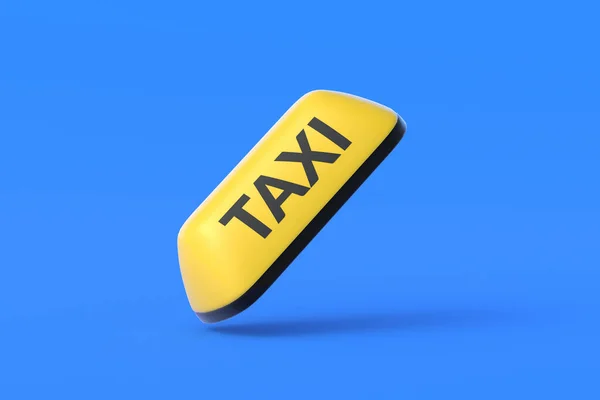 Žlutá Značka Taxi Modrém Pozadí Jednoduché Zaměstnání Práce Turisté Pohybují — Stock fotografie