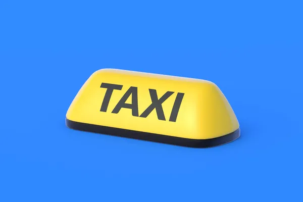 Yellow Taxi Sign Blue Background Simple Employment Work Tourist Moving — Stock Photo, Image