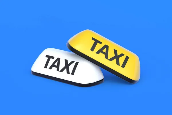 Sárga Fehér Taxi Táblák Kék Háttérrel Egyszerű Munka Munka Turista — Stock Fotó