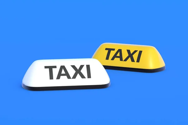 Gelbe Und Weiße Taxischilder Auf Blauem Hintergrund Einfache Beschäftigung Arbeit — Stockfoto