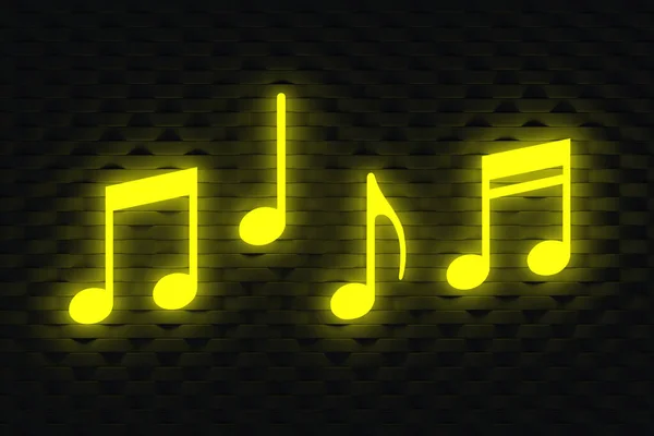 Set Glowing Musical Notes Dark Wall Advertising Music School Shop — Stock Photo, Image