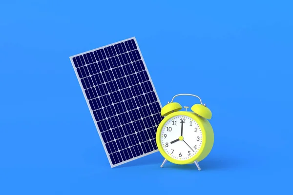 Pannello Solare Vicino Sveglia Sfondo Blu Durata Degli Elementi Fotovoltaici — Foto Stock