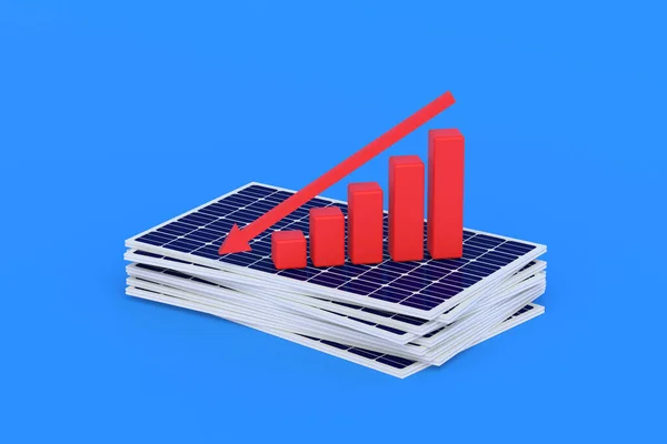 Mucchio Pannelli Solari Vicino Grafico Dinamiche Crescita Negative Costruzione Centrali — Foto Stock