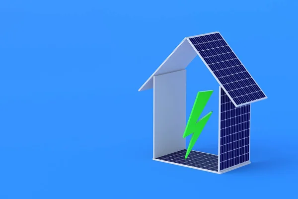 Zonnepanelen Vorm Van Huis Symbool Van Verlichting Globale Ecologische Trend — Stockfoto