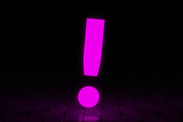 Glowing Exclamation Mark Violet Color Render — Stock Photo, Image