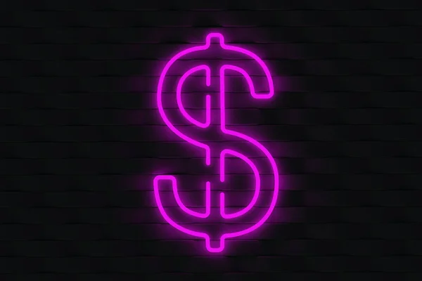 Glowing Sign Dollar Violet Color Dark Wall Personal Account Service — Stock Photo, Image