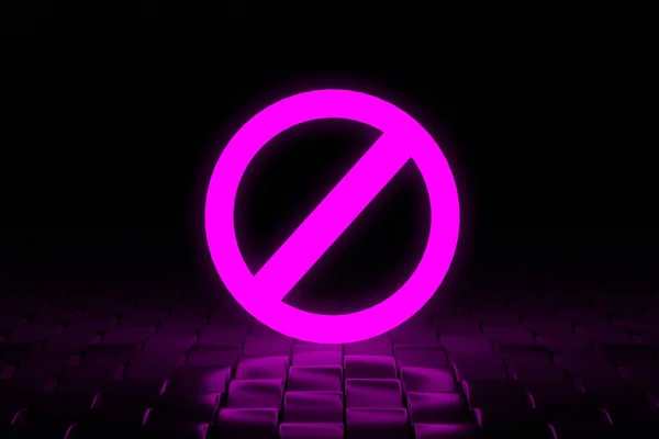 Leuchtendes Verbotsschild Samtvioletter Farbe Neon Effekt Geschlossener Zugang Verbotene Informationen — Stockfoto