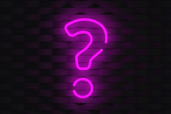 Светящийся Вопросительный Знак Фиолетового Цвета Темной Стене Неоновый Эффект Неизвестность — стоковое фото