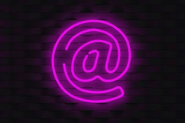 Glowing Email Sign Violet Color Dark Wall Neon Effect Access — Stock Photo, Image