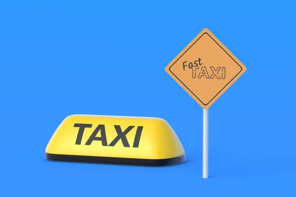 Жовтий Символ Таксі Біля Знаку Написом Швидке Таксі Місце Зупинки — стокове фото
