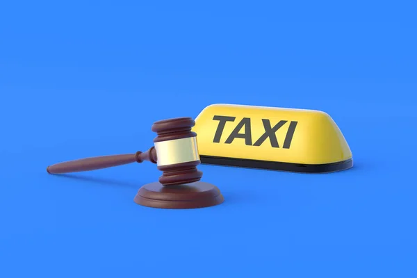 Желтый Знак Такси Рядом Судьей Хаммером Рабочая Лицензия Права Обязанности — стоковое фото
