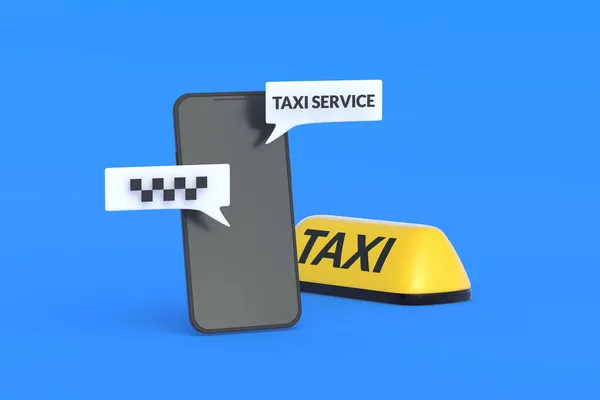 Желтый Знак Такси Возле Мобильного Телефона Сообщениями Автомобильный Вызов Транспортный — стоковое фото
