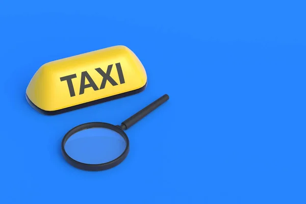 Жовтий Знак Таксі Біля Збільшувача Пошук Носіїв Дослідження Ринку Пасажирських — стокове фото
