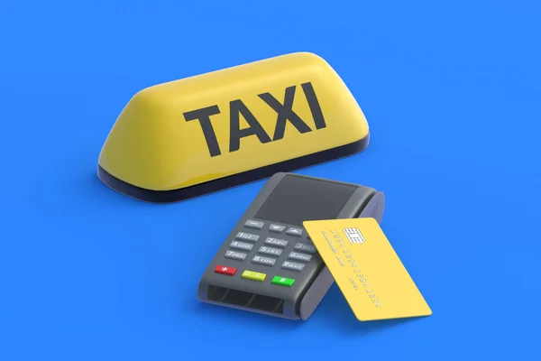 Жовтий Знак Таксі Біля Кредитної Картки Касового Апарату Оплата Послуги — стокове фото
