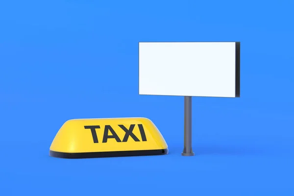 Boş Reklam Panosunun Yanında Sarı Taksi Tabelası Yolcu Taşıma Şirketinin — Stok fotoğraf