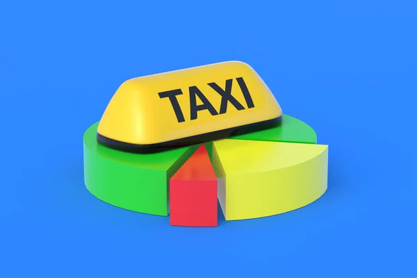 Желтый Знак Такси Рядом Пирогом График Статистика Пассажиропотока Отчет Рентабельности — стоковое фото