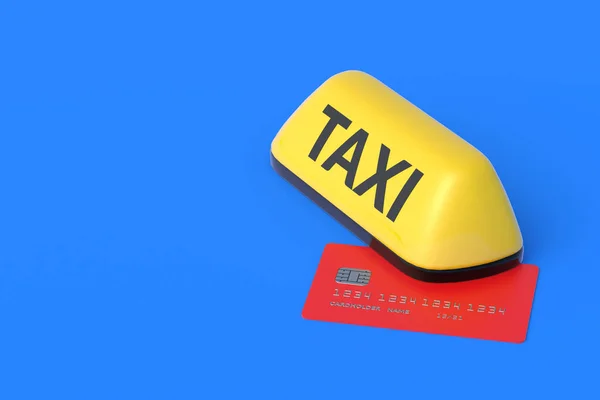 Желтый Знак Такси Рядом Кредитной Картой Оплата Услуг Перевозчика Современный — стоковое фото